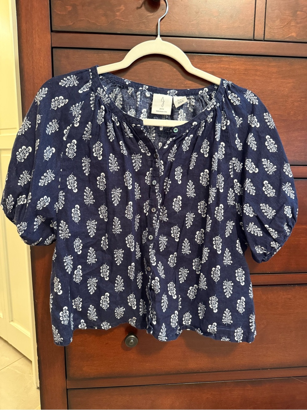 Joie Navy Blue Printed Button-Front Blouse